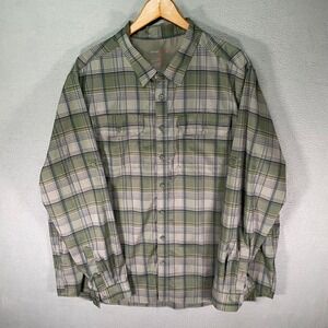 Swiss Tech Mens Shirt 2XL Green Plaid Button Up Roll Tab Sleeve Outdoor Light